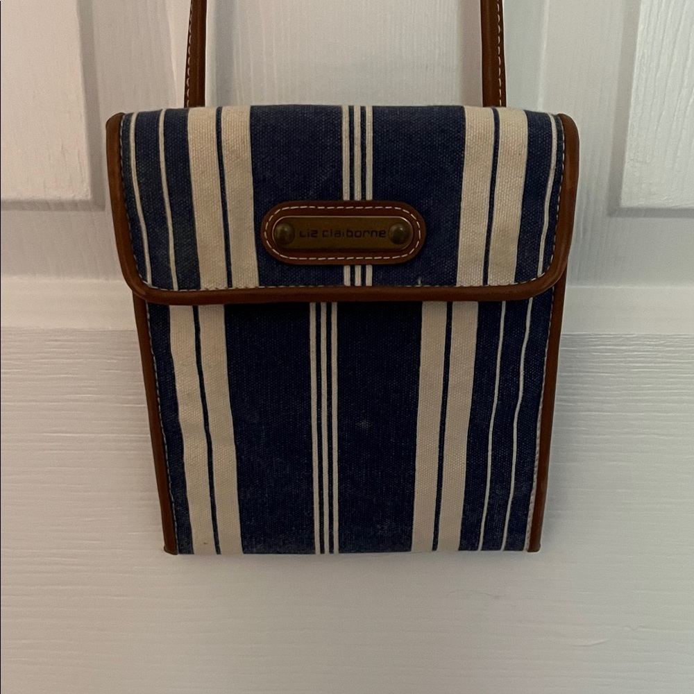 Liz Claiborne Navy and Cream Striped Crossbody Bag